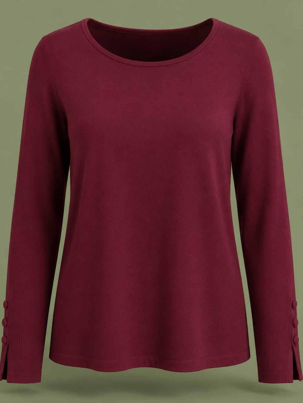 Chico’s Burgundy Long Sleeve Knit Top Button Cuffs Size 2 L - Picture 2 of 5